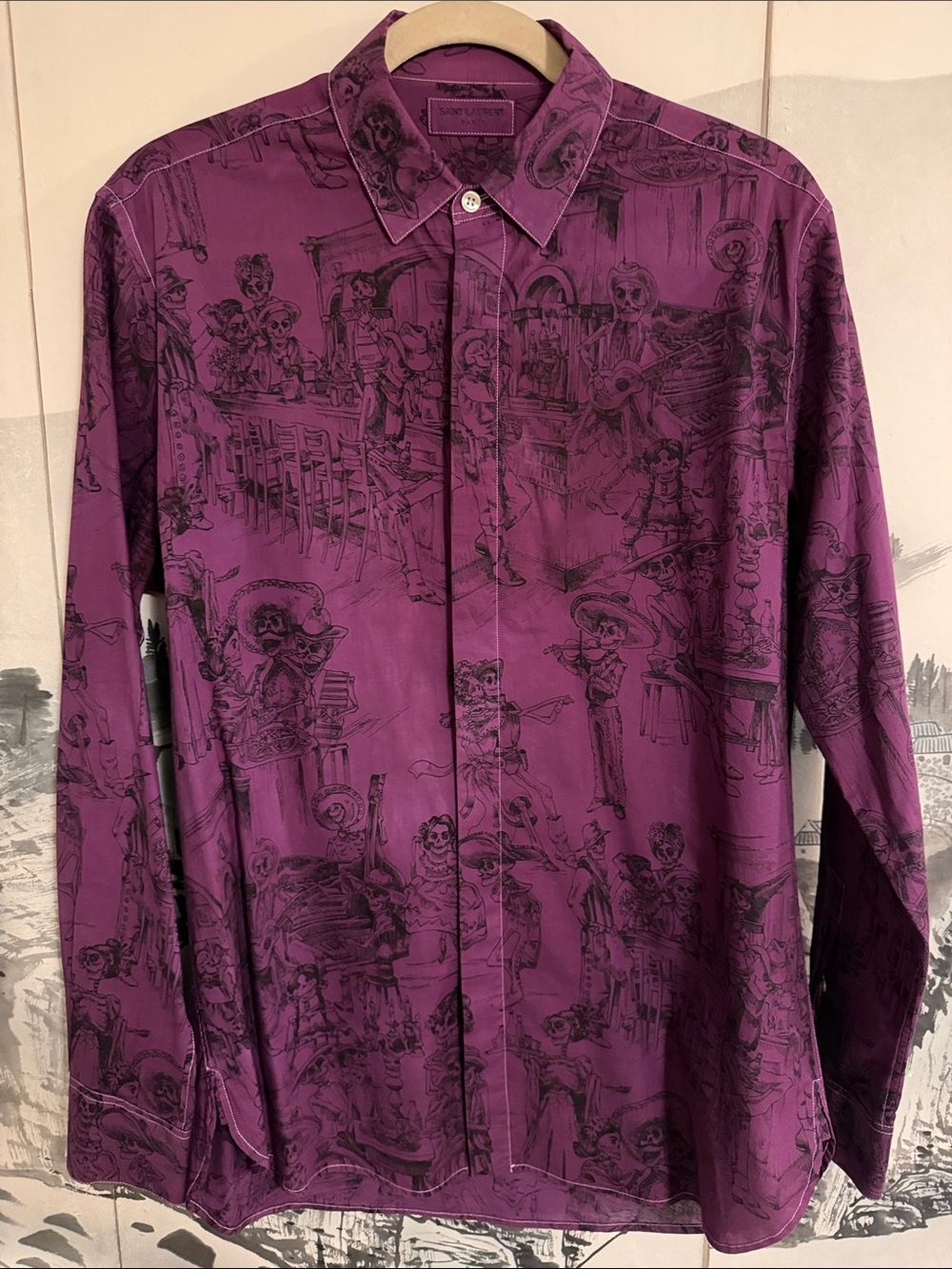 Saint Laurent Day of the Dead Slim Button Down - Purple - 39